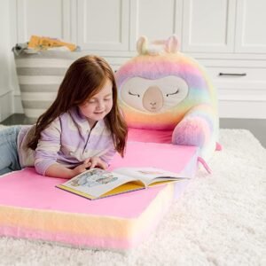 Soft Landing Elite Premium Character Sofa Seat & Transformable Fold-Out Lounger with Carrying Handle – Leopard