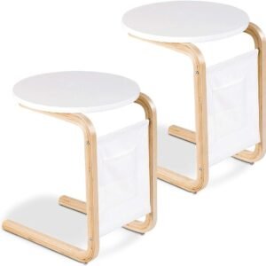 Sofa Side Table, Side/Snack/End/Couch/Console Table with Round Tabletop, Laptop Desk with Storage Bag for Bed Sofa Eating Writing Reading, Perfect for Living Room, Dining Room, Bedroom