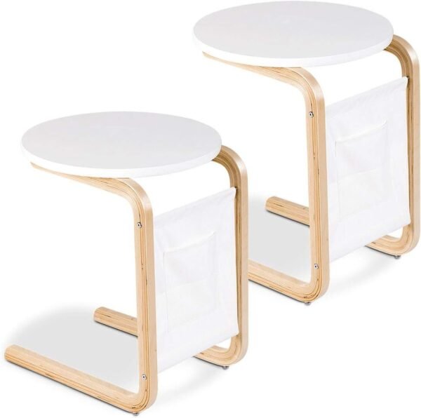 Sofa Side Table, Side/Snack/End/Couch/Console Table with Round Tabletop, Laptop Desk with Storage Bag for Bed Sofa Eating Writing Reading, Perfect for Living Room, Dining Room, Bedroom
