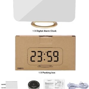 Digital Alarm Clock,7 in LED Mirrored Clocks Large Display,with 2 USB Charger Ports,Auto Dim,Night Mode,Modern Desktop Electronic Clocks for Bedroom Home Office Decor - Gold