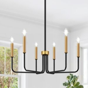 Black Chandelier, 6-Light Farmhouse Chandelier for Dining Room Lighting Fixtures Hanging, Dining Light Fixtures Industrial Modern Chandelier for Bedroom, Foyer, Hall, Kitchen, Living Room and Entryway