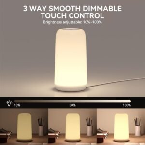 Touch Bedside Table Lamp, [Sleek Design & RGB Mode] 3 Way Dimmable Small Lamp for Bedroom, LED Lamp with Warm White Lights, Multi-Color Smart Nightstand Lamp for for Living Room Home Gifts