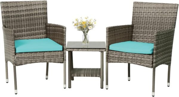 61XKJeHogOL._AC_SL1500.jpg 3 Piece Furniture Patio Chairs Wicker Outdoor Rattan Conversation Bistro Set for Backyard Porch Poolside Lawn (Brown)