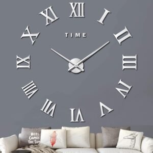 Large 3D DIY Wall Clock, Giant Roman Numerals Clock Frameless Mirror Big Wall Clock Home Decoration for Home Living Room Bedroom Wall Decorations(Gold)