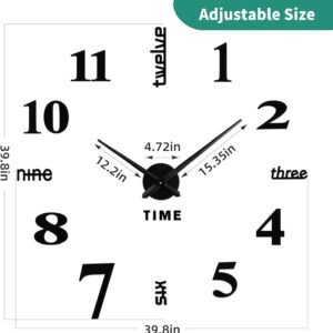 Frameless DIY Wall Clock,Large Modern 3D Mirror Sticker kit for Home Living Room Bedroom Office Wall Decorations(Black)