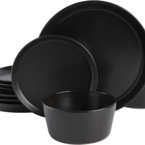 Sofia Coupe Stoneware Dinnerware Set, Service for 4 (12pcs), Black