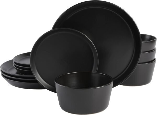Sofia Coupe Stoneware Dinnerware Set, Service for 4 (12pcs), Black