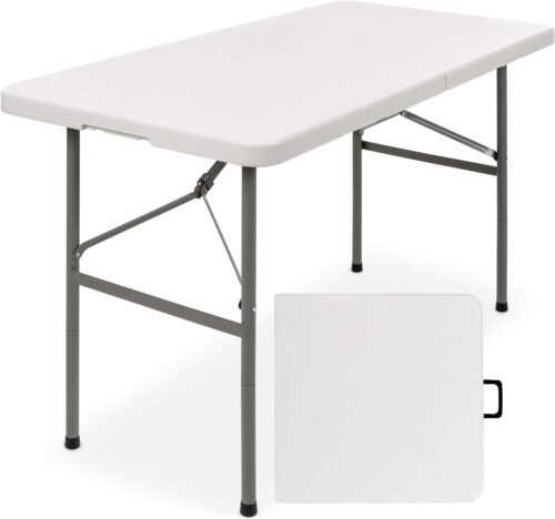 Best Choice Products 4ft Plastic Folding Table, Indoor Outdoor Heavy Duty Portable w/Handle, Lock for Picnic, Party, Camping - White