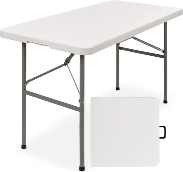 Best Choice Products 4ft Plastic Folding Table, Indoor Outdoor Heavy Duty Portable w/Handle, Lock for Picnic, Party, Camping - White