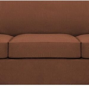 H.VERSAILTEX 3 Piece Stretch Sofa Covers for 2 Cushion Sofa Couch Covers for Living Room Furniture Cover (Base Cover Plus 2 Seat Cushion Covers) Thicker Jacquard Fabric(Large Sofa, Grey)