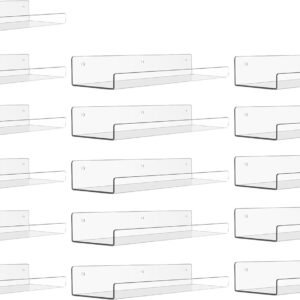 61Z_ng1a6BL._AC_SL1500.jpg 4 Pack Acrylic Shelves for Wall Storage, 15" Floating Bookshelves for Kids, Display Shelf Organizer for Bathroom, Bedroom, Living Room, Kitchen, Room Decor, Clear