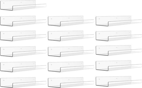 61Z_ng1a6BL._AC_SL1500.jpg 4 Pack Acrylic Shelves for Wall Storage, 15" Floating Bookshelves for Kids, Display Shelf Organizer for Bathroom, Bedroom, Living Room, Kitchen, Room Decor, Clear