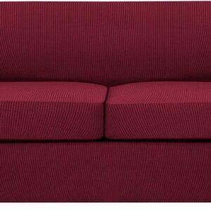 H.VERSAILTEX 3 Piece Stretch Sofa Covers for 2 Cushion Sofa Couch Covers for Living Room Furniture Cover (Base Cover Plus 2 Seat Cushion Covers) Thicker Jacquard Fabric(Large Sofa, Grey)