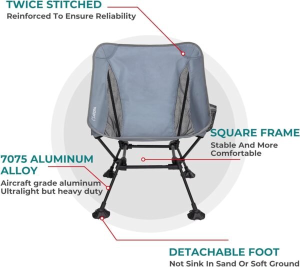 Ultralight Camping Chair for Backpacking Hiking, Portable Compact Lightweight Folding Camp Chairs for Adults - Square Aluminum Frame with Anti-Sinking Feet for Beach Lawn Travel BBQ Outdoor