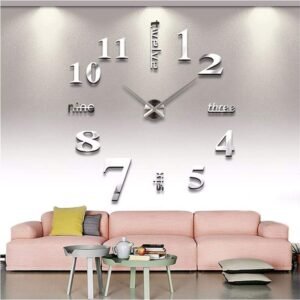 Large 3D DIY Wall Clock Frameless Mirror Surface Big Wall Clock Home Decoration for Living Room Bedroom Home Office Kids Room Hotel Coffee Hall Bar Wall Decoration