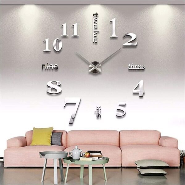 Large 3D DIY Wall Clock Frameless Mirror Surface Big Wall Clock Home Decoration for Living Room Bedroom Home Office Kids Room Hotel Coffee Hall Bar Wall Decoration