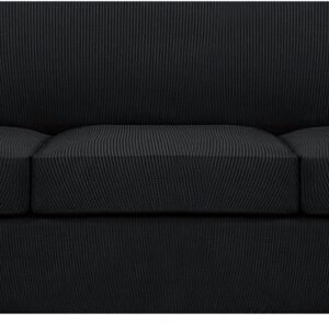 H.VERSAILTEX 3 Piece Stretch Sofa Covers for 2 Cushion Sofa Couch Covers for Living Room Furniture Cover (Base Cover Plus 2 Seat Cushion Covers) Thicker Jacquard Fabric(Large Sofa, Grey)