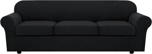 H.VERSAILTEX 3 Piece Stretch Sofa Covers for 2 Cushion Sofa Couch Covers for Living Room Furniture Cover (Base Cover Plus 2 Seat Cushion Covers) Thicker Jacquard Fabric(Large Sofa, Grey)