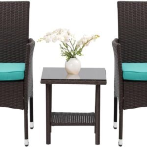 61aV5PoGvDL._AC_SL1500.jpg 3 Piece Furniture Patio Chairs Wicker Outdoor Rattan Conversation Bistro Set for Backyard Porch Poolside Lawn (Brown)