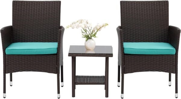 61aV5PoGvDL._AC_SL1500.jpg 3 Piece Furniture Patio Chairs Wicker Outdoor Rattan Conversation Bistro Set for Backyard Porch Poolside Lawn (Brown)