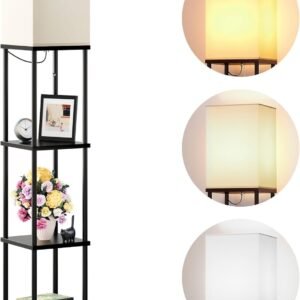 61abAmjBduL._AC_SL1500.jpg Floor Lamp with Shelves, 4-Tier Modern Shelf Floor Lamp with 3CCT LED Bulb, Display Lamp for Living Room, Bedroom and Office - Black