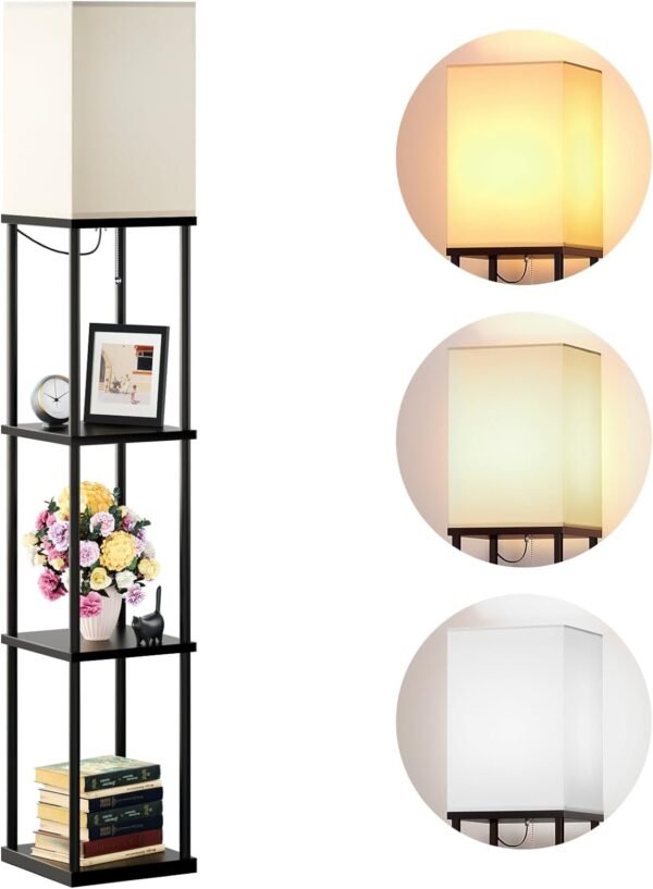 61abAmjBduL._AC_SL1500.jpg Floor Lamp with Shelves, 4-Tier Modern Shelf Floor Lamp with 3CCT LED Bulb, Display Lamp for Living Room, Bedroom and Office - Black