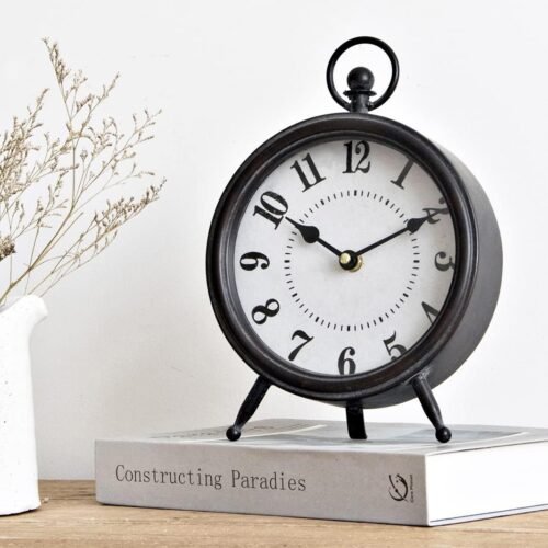 61agUS8WCUL._AC_SL1066.jpg Vintage Black Table Clock on Stand, Decorative Desk and Shelf Clock, Rustic Mantel Clock Farmhouse Clock Non-Ticking