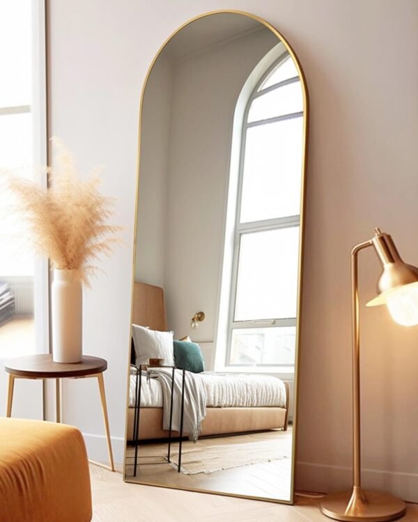 Floor Mirror, 58"×18" Arched Full Length Mirror with Stand, Standing Mirror, Full Body Mirror, Large Mirror, Arched Wall Mirror, Freestanding, Aluminum Frame - Gold
