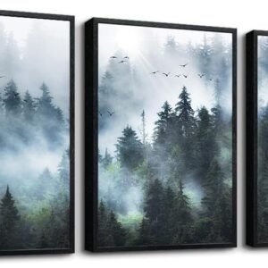 Canvas Wall Art For Living Room Modern Family Wall Decorations For Bedroom Office Wall Decor Foggy Forest Trees Landscape Wall Painting Prints Art Pictures Artwork Room Home Decor 3 Piece
