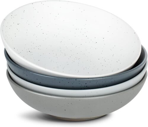 Pasta Bowls Set of 4, Large Salad Bowls, 8.75 Inch Ceramic Bowls for Serving Dinner, Microwave and Dishwasher Safe, Multi-color