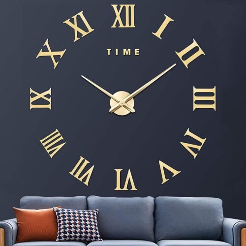 61b9Y3qkWBL._AC_SL1500.jpg Large 3D DIY Wall Clock, Giant Roman Numerals Clock Frameless Mirror Big Wall Clock Home Decoration for Home Living Room Bedroom Wall Decorations(Gold)