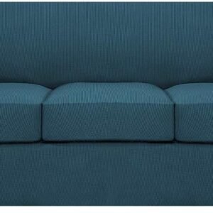 H.VERSAILTEX 3 Piece Stretch Sofa Covers for 2 Cushion Sofa Couch Covers for Living Room Furniture Cover (Base Cover Plus 2 Seat Cushion Covers) Thicker Jacquard Fabric(Large Sofa, Grey)
