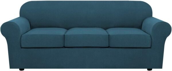 H.VERSAILTEX 3 Piece Stretch Sofa Covers for 2 Cushion Sofa Couch Covers for Living Room Furniture Cover (Base Cover Plus 2 Seat Cushion Covers) Thicker Jacquard Fabric(Large Sofa, Grey)