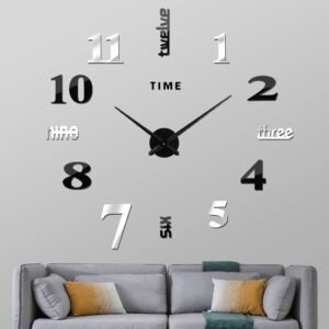 Frameless DIY Wall Clock,Large Modern 3D Mirror Sticker kit for Home Living Room Bedroom Office Wall Decorations(Black)