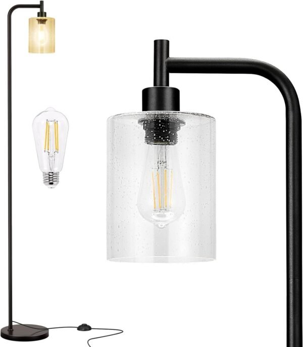 61cIsBz7RNL._AC_SL1500.jpg Industrial Floor Lamp with Glass Shade - Black, LED Bulbs, Foot Pedal Switch, Easy Assembly