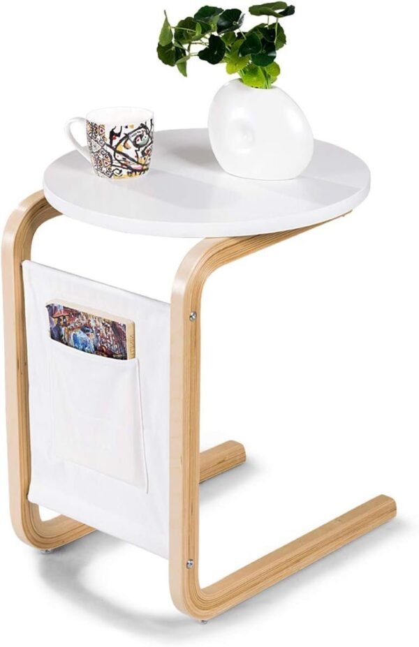 Sofa Side Table, Side/Snack/End/Couch/Console Table with Round Tabletop, Laptop Desk with Storage Bag for Bed Sofa Eating Writing Reading, Perfect for Living Room, Dining Room, Bedroom