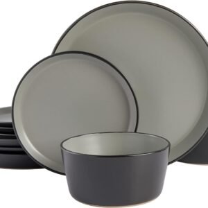 Sofia Coupe Stoneware Dinnerware Set, Service for 4 (12pcs), Black