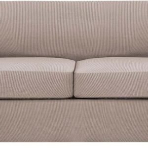 H.VERSAILTEX 3 Piece Stretch Sofa Covers for 2 Cushion Sofa Couch Covers for Living Room Furniture Cover (Base Cover Plus 2 Seat Cushion Covers) Thicker Jacquard Fabric(Large Sofa, Grey)