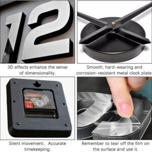DIY Wall Clock Modern Large 3D Wall Clock Mirror Stickers Home Office Decor,Silver