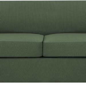 H.VERSAILTEX 3 Piece Stretch Sofa Covers for 2 Cushion Sofa Couch Covers for Living Room Furniture Cover (Base Cover Plus 2 Seat Cushion Covers) Thicker Jacquard Fabric(Large Sofa, Grey)
