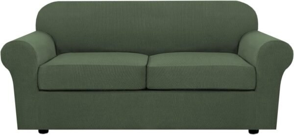 H.VERSAILTEX 3 Piece Stretch Sofa Covers for 2 Cushion Sofa Couch Covers for Living Room Furniture Cover (Base Cover Plus 2 Seat Cushion Covers) Thicker Jacquard Fabric(Large Sofa, Grey)