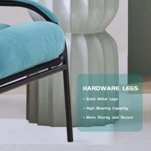 Modern Cotton Fabric Lazy Chair, Accent Contemporary Lounge Chair, Single Steel Frame Leisure Chair with Armrests,Thick Padded Back,(Blue)