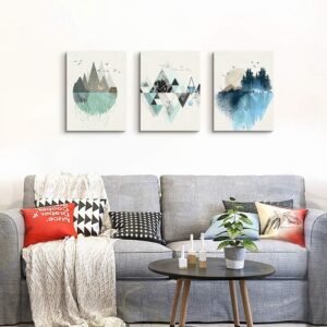 Canvas Wall Art For Living Room Office Wall decor Abstract Geometry Mountain Wall Artworks Pictures for Bedroom 3 Panels bathroom Wall Paintings posters Home Decoration 12x16 inch 3 piece