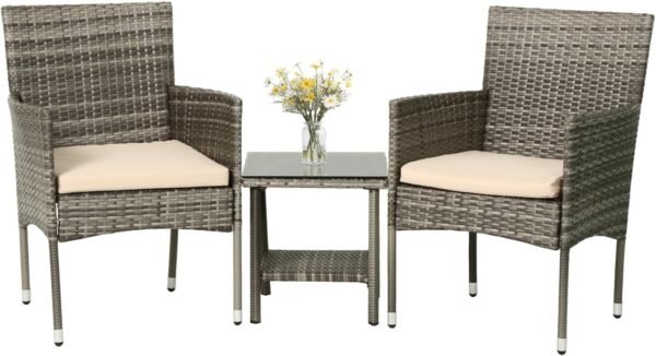 61fDCYsh5IL._AC_SL1500.jpg 3 Piece Furniture Patio Chairs Wicker Outdoor Rattan Conversation Bistro Set for Backyard Porch Poolside Lawn (Brown)