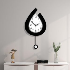 Decorative Wall Clock for Living Room Decor Large Modern Wall Clocks with Pendulum Battery Operated for Bedroom Office Kitchen Home Black Wood Silent Wall Clock Non Ticking 11.8 * 19.7"