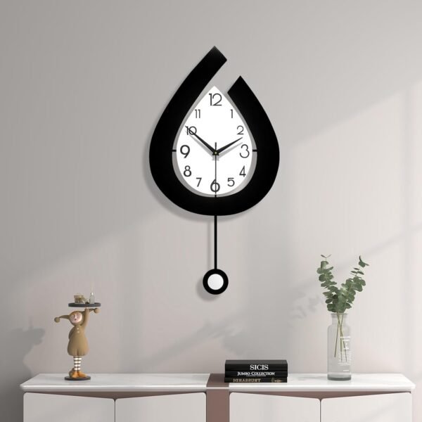 Decorative Wall Clock for Living Room Decor Large Modern Wall Clocks with Pendulum Battery Operated for Bedroom Office Kitchen Home Black Wood Silent Wall Clock Non Ticking 11.8 * 19.7"