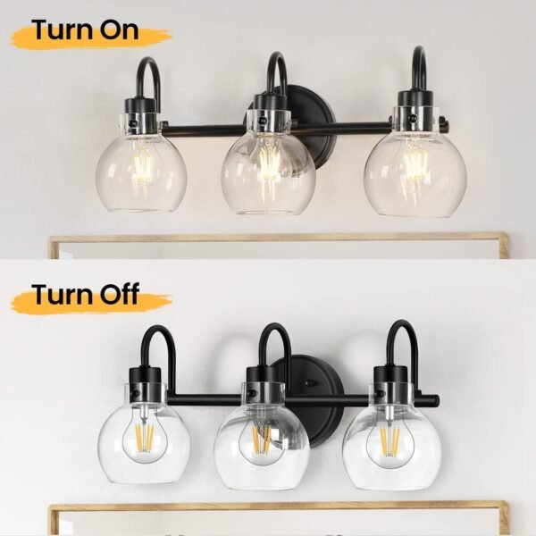 61fVUrUm26L._AC_SL1500.jpg Bathroom Light Fixtures, Black 3 Lights Vanity Light, Farmhouse Wall Sconces with Globe Glass Shade, Porch Wall Mount Lamp for Mirror, Kitchen, Porch Living Room Workshop (E26 Base)