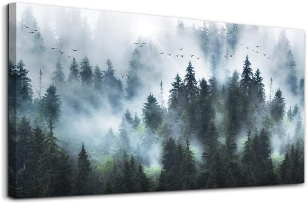 Canvas Wall Art For Living Room Modern Family Wall Decorations For Bedroom Office Wall Decor Foggy Forest Trees Landscape Wall Painting Prints Art Pictures Artwork Room Home Decor 3 Piece