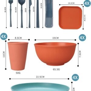 48 Pcs Dinnerware Sets, Unbreakable Plates and Bowls Sets, Reusable Dinnerware Sets for 4 People, Travel Camping Picnic Home Party Cutlery Set, Dishwasher Microwave Safe Dishes