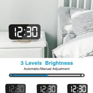 Digital Alarm Clock,7 in LED Mirrored Clocks Large Display,with 2 USB Charger Ports,Auto Dim,Night Mode,Modern Desktop Electronic Clocks for Bedroom Home Office Decor - Gold